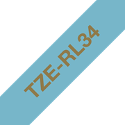 Oryginalna taśma wstążkowa Brother TZe-RL34 – złoty nadruk na jasnoniebieskim tle, 12 mm szerokości