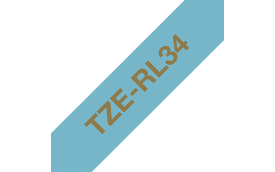 Äkta Brother TZe-RL34 satinbandskassett – guld på ljusblått, 12 mm brett band