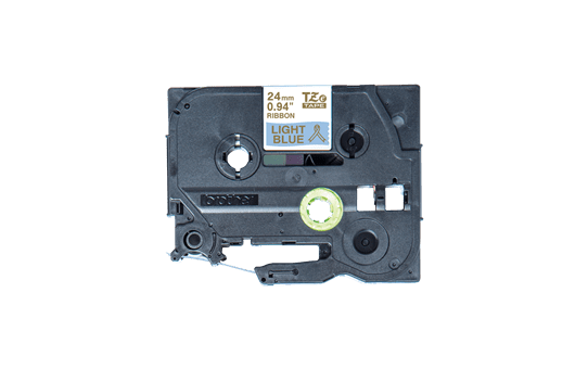Oriģināla Brother TZe-RL54 auduma lentes kasete – zelta drukas gaiši zila, 24mm plata 2