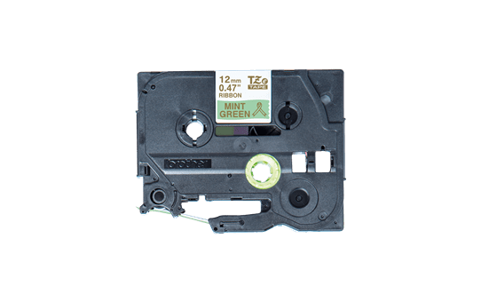 Оригинална касета с лента за панделки Brother TZe-RM34  – златен текст на ментово зелен фон, 12 мм.