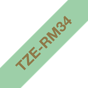 Oryginalna taśma wstążkowa Brother TZe-RM34  – złoty nadruk na jasnozielonym tle, 12 mm szerokości