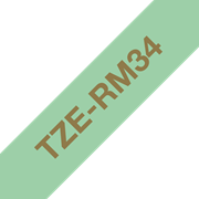 Oryginalna taśma wstążkowa Brother TZe-RM34  – złoty nadruk na jasnozielonym tle, 12 mm szerokości