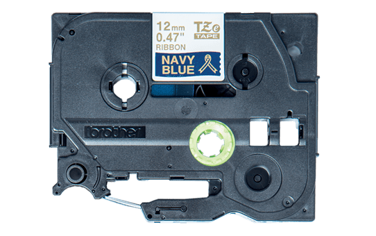 Oriģināla Brother TZe-RN34 auduma lente – zelta drukas, tumši zila, 12mm plata 2