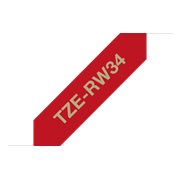 Oryginalna taśma wstążkowa Brother TZe-RW34  – złoty nadruk na czerwonym tle, 12 mm szerokości