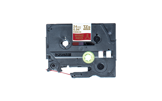 Äkta Brother TZe-RW54 satinbandskassett – guld på vinrött, 24 mm brett band 4