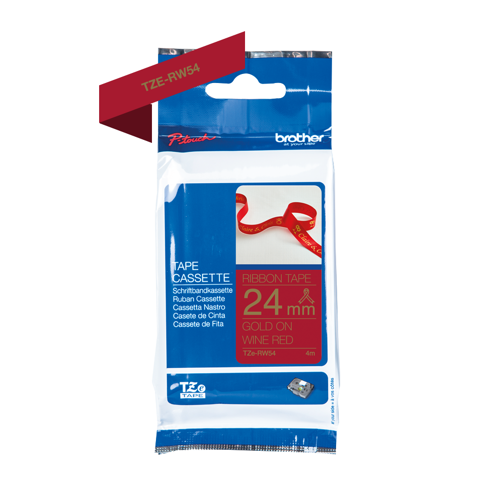 Genuine Brother TZe-RW54 Ribbon Tape Cassette – Gold on Wine Red, 24mm wide 3