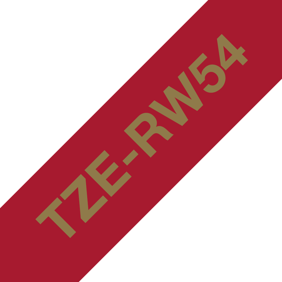 Brother TZe-RW54 satenska ukrasna traka za označavanje 24 mm – zlatni ispis na vinsko crvenoj traci 