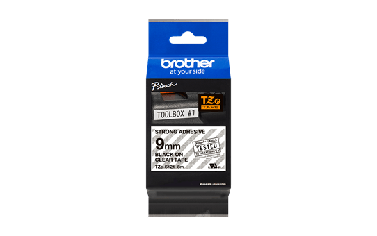 Oriģināla Brother TZe-S121 uzlīmju lentes kasete - melnas drukas caurspīdīga, 9mm plata 3