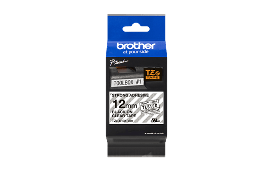 Originele Brother TZe-S131 sterk klevende label tapecassette - zwart op transparant, breedte 12 mm 3