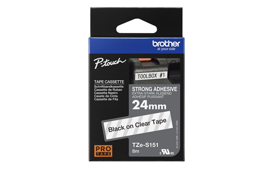 Casetă cu bandă de etichete originală Brother TZE-S151 – negru pe transparent, lățime de 24 mm 3