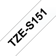  Oryginalna laminowana taśma z mocnym klejem TZe-S151 firmy Brother – czarny nadruk na przezroczystym tle, 24mm szerokości