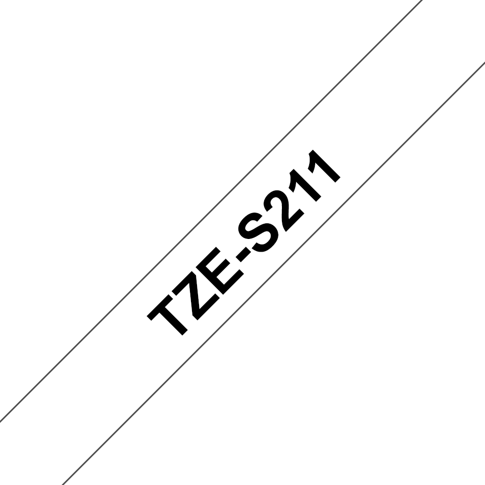 Brother P-touch TZeS211 sort på hvit 6 mm bred merketape med ekstra sterkt lim