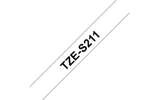 Original Brother TZeS211 merketape – sort på hvit med sterkt lim, 6 mm bred