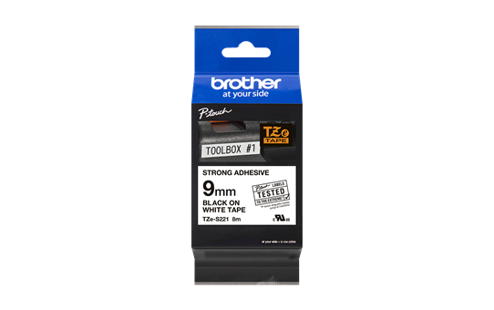 Brother TZeS221: оригинальная кассета с лентой с мощной клейкой поверхностью для печати наклеек черным на белом фоне, ширина: 9 мм. 2
