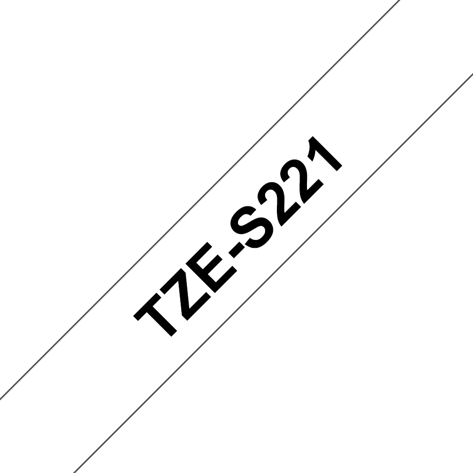Brother P-touch TZeS221 sort på hvit 9 mm bred merketape med ekstra sterkt lim