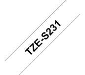 TZe-S231 - Cassette à ruban pour étiqueteuse Brother originale – Noir sur blanc, adhésif puissant, 12 mm de large