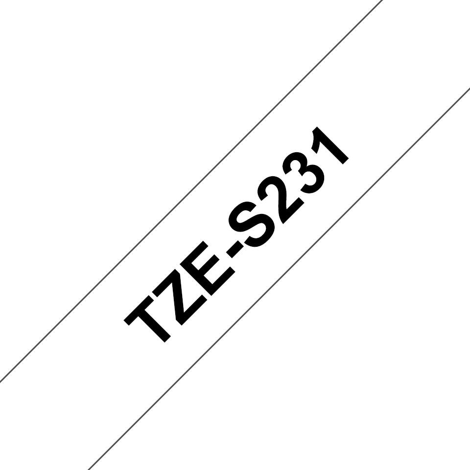 Alkuperäinen Brother TZeS231 -lujasti kiinnittyvä tarranauha – musta teksti/valkoinen pohja, 12 mm