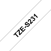 Originele Brother TZe-S231 Sterk klevende label tapecassette – zwart op wit, breedte 12 mm