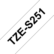 Oryginalna laminowana taśma z mocnym klejem TZe-S251 firmy Brother – czarny nadruk na białym tle, 24mm szerokości