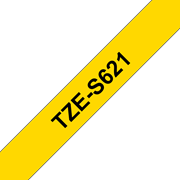 Oryginalna laminowana taśma z mocnym klejem TZe-S621 firmy Brother – czarny nadruk na żółtym tle, 9mm szerokości