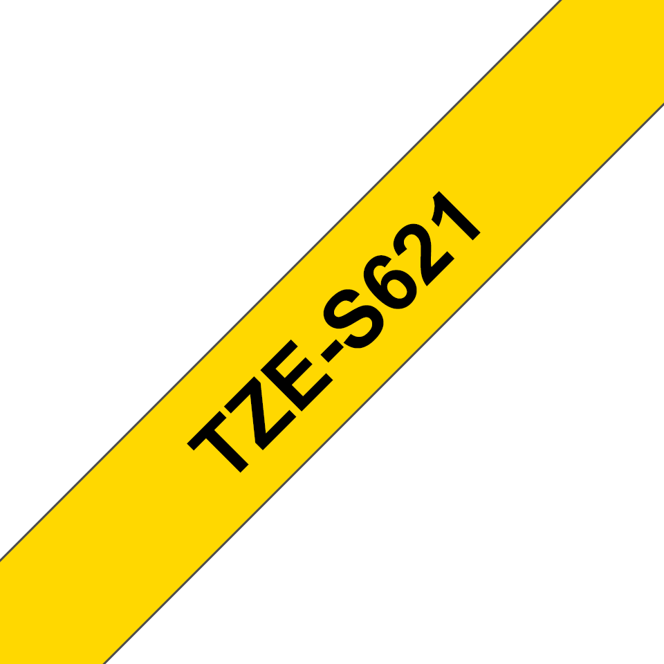Alkuperäinen Brother TZeS621 -lujasti kiinnittyvä tarranauha – musta teksti/keltainen pohja, 9 mm