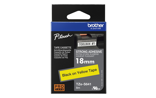 Oriģināla Brother TZe-S641 uzlīmju lentes kasete – melnas drukas dzeltena, 18mm plata 3