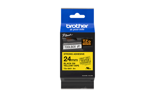 Alkuperäinen Brother TZeS651 -lujasti kiinnittyvä tarranauha – musta teksti/keltainen pohja, 24 mm 3