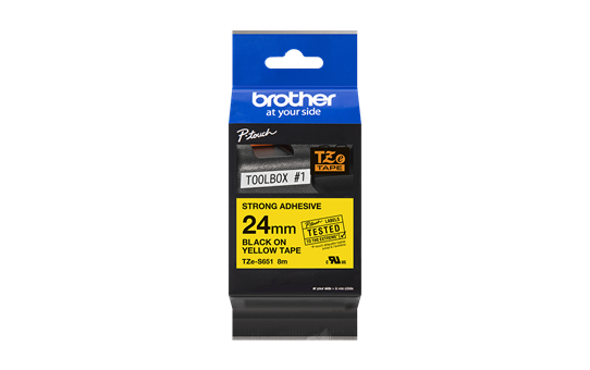 Brother TZeS651: оригинальная кассета с лентой с мощной клейкой поверхностью для печати наклеек черным на желтом фоне, ширина: 24 мм. 2