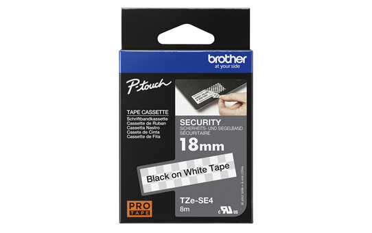 Casetă cu bandă de etichete originală Brother TZe-SE4 – negru pe alb, lățime de 18 mm 3