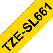 Oryginalna taśma samolaminująca TZe-SL661 firmy Brother – czarny nadruk na żółtym tle, 36 mm szerokości