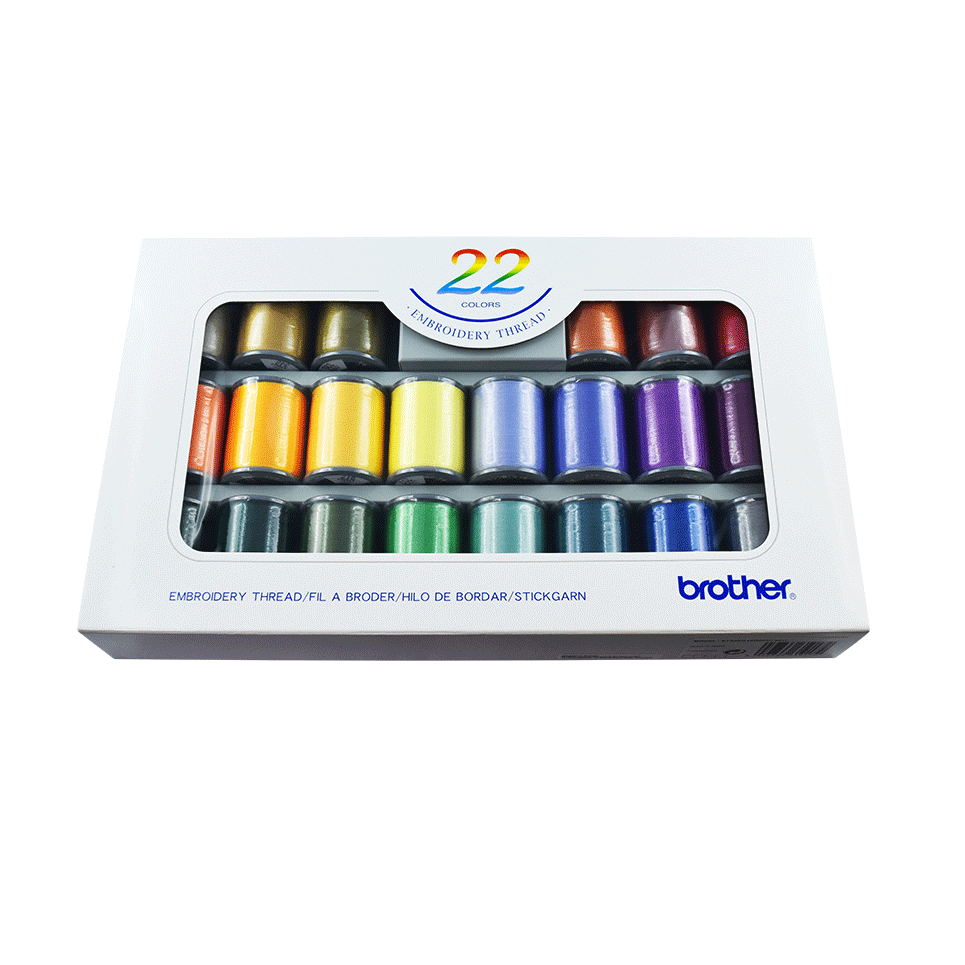22 mixed embroidery threads for use on all Brother embroidery machines