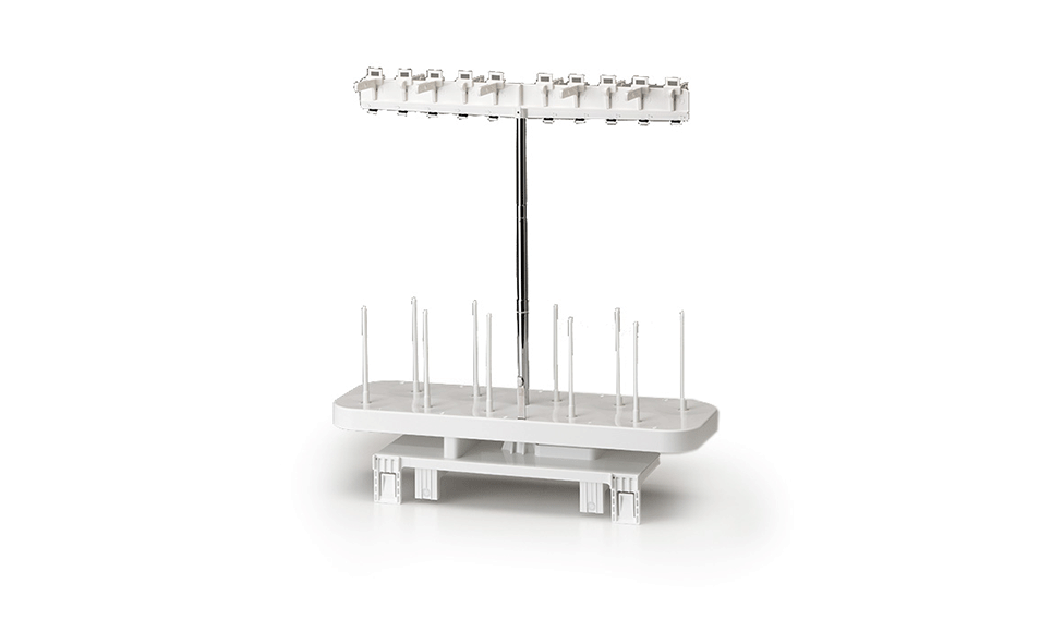 Ten spool thread stand with thread antenna and attachments for machine