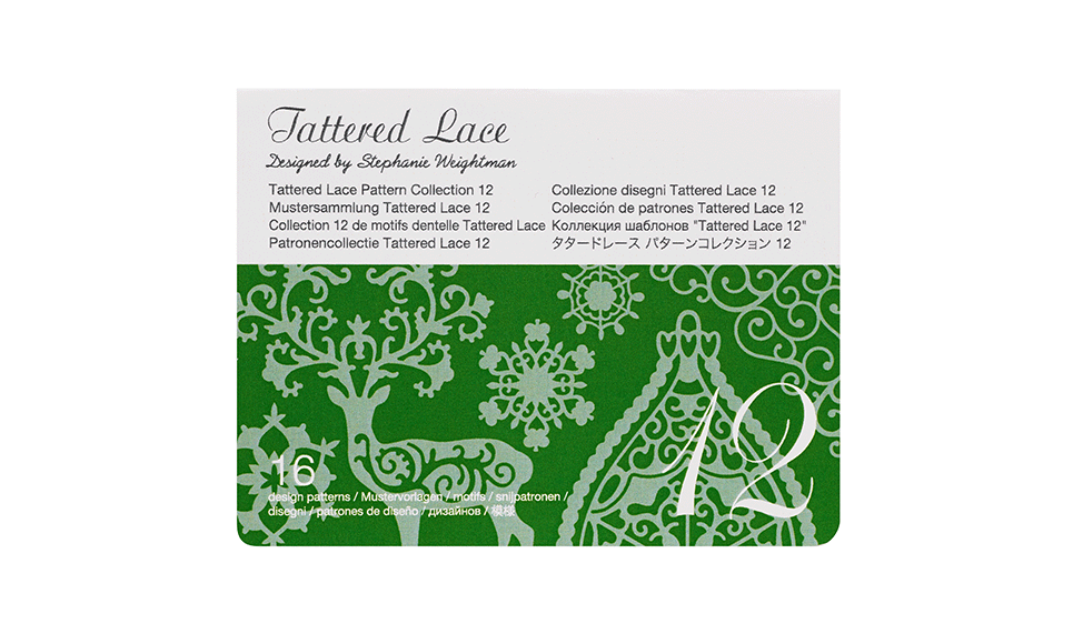 Carte Collection 12 de motifs dentelle Tattered Lace sur fond blanc